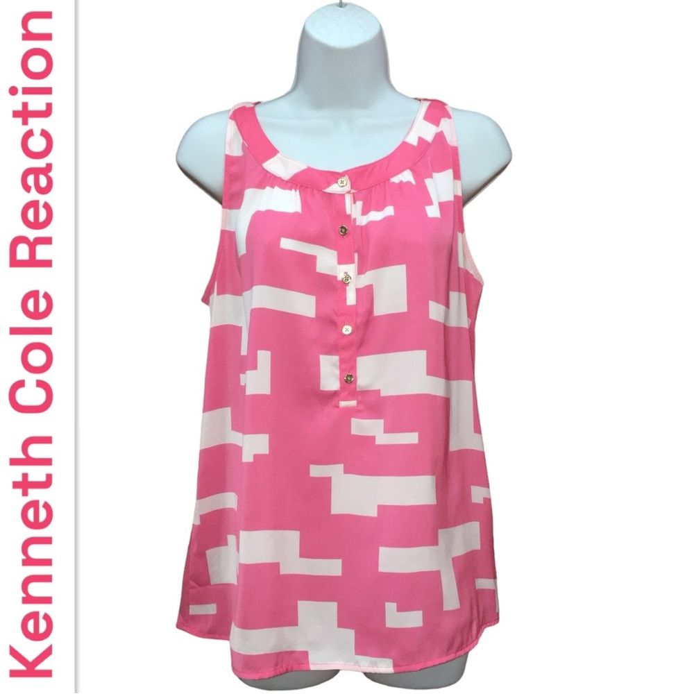 Kenneth Cole Reaction Pink Geometric Sleeveless Top Blouse - Women’s Large - Picture 10 of 10